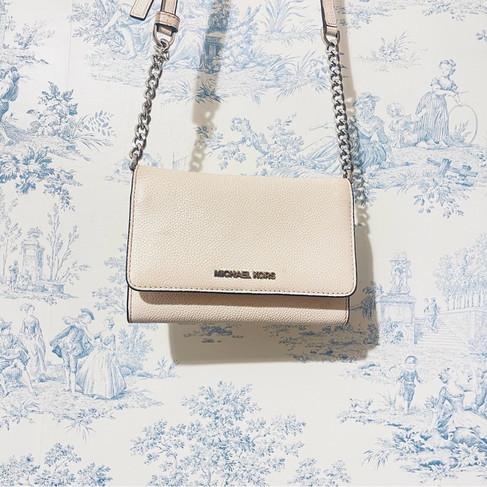 Michael Kors Jet Set Travel Medium Phone Crossbody Leather, Vanilla